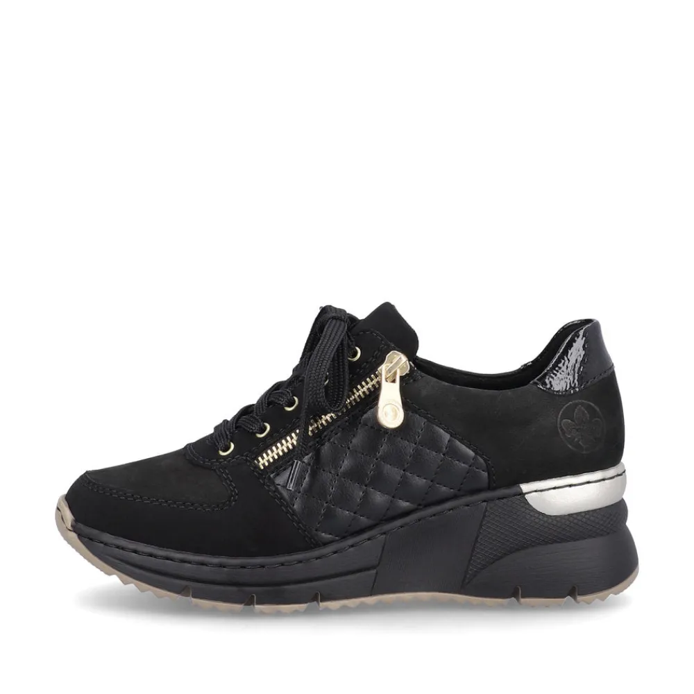 Cinders Shoe Heaven Trainers*Rieker Wedge Trainer Black/Gold
