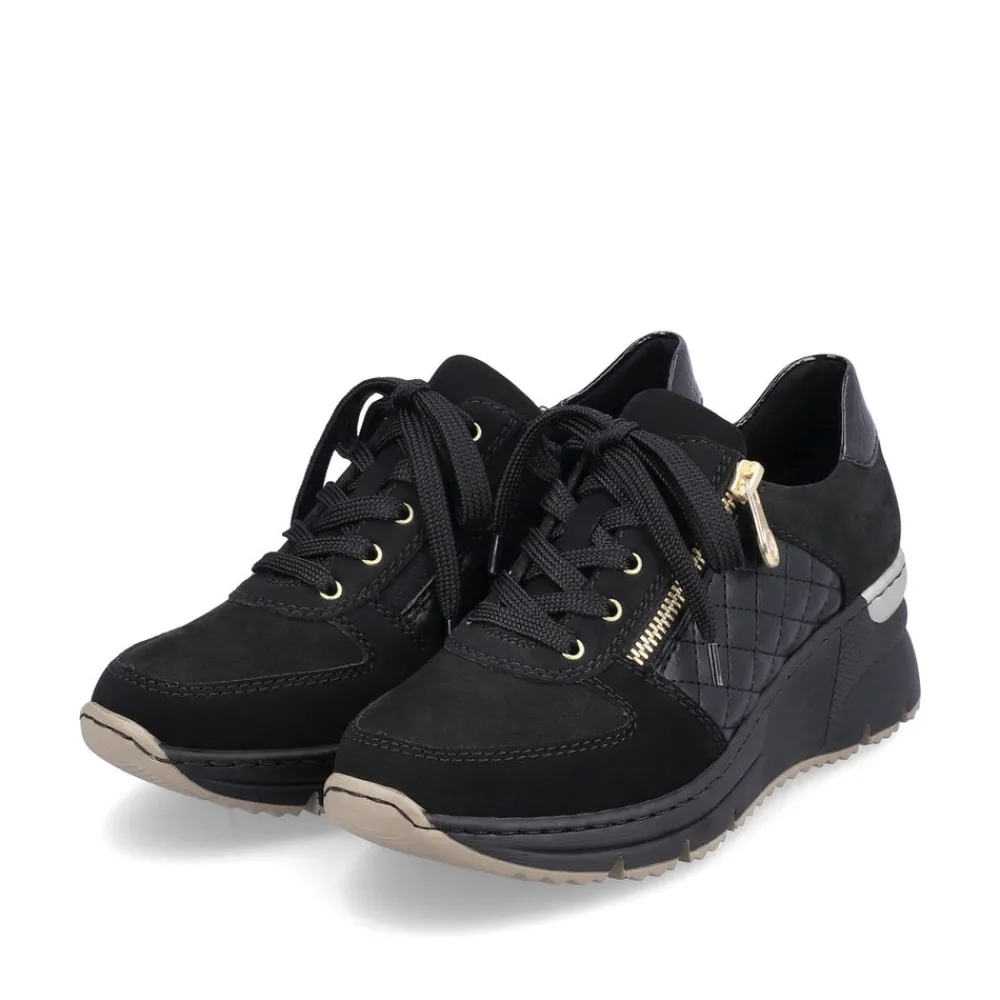 Cinders Shoe Heaven Trainers*Rieker Wedge Trainer Black/Gold