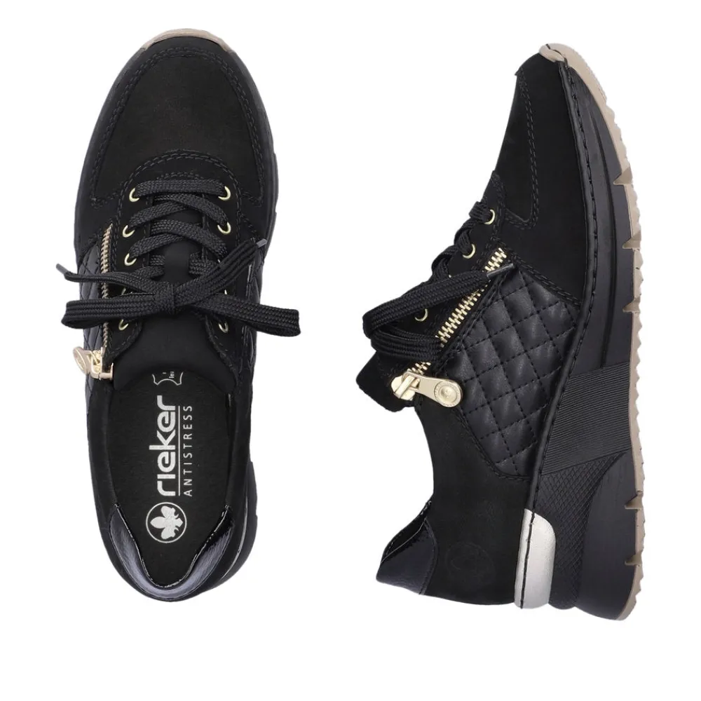 Cinders Shoe Heaven Trainers*Rieker Wedge Trainer Black/Gold