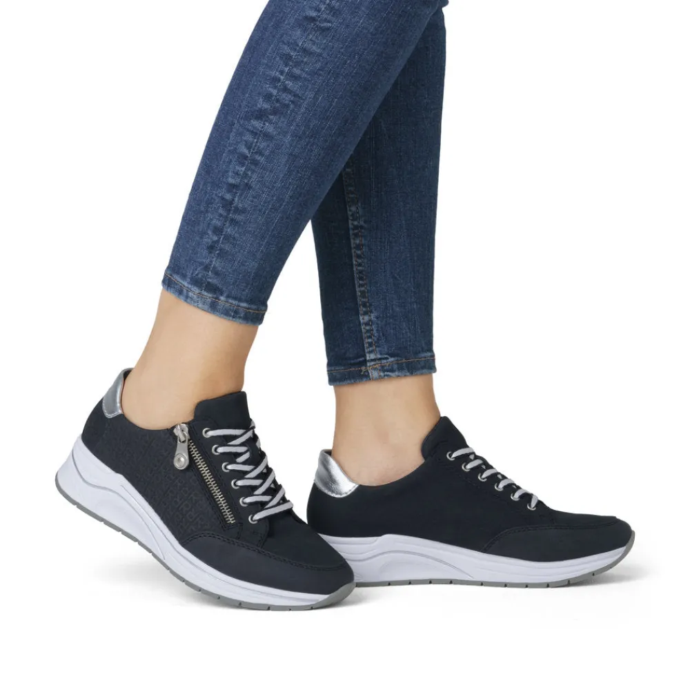 Cinders Shoe Heaven Trainers*Rieker Wedge Zip Trainer Navy
