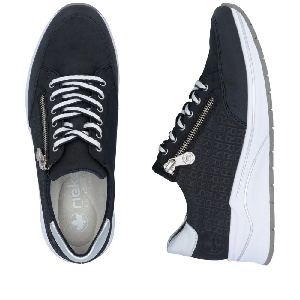 Cinders Shoe Heaven Trainers*Rieker Wedge Zip Trainer Navy