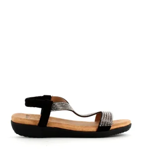 Cinders Shoe Heaven Flat*Sweet'R Summer Sandal Crystal Black