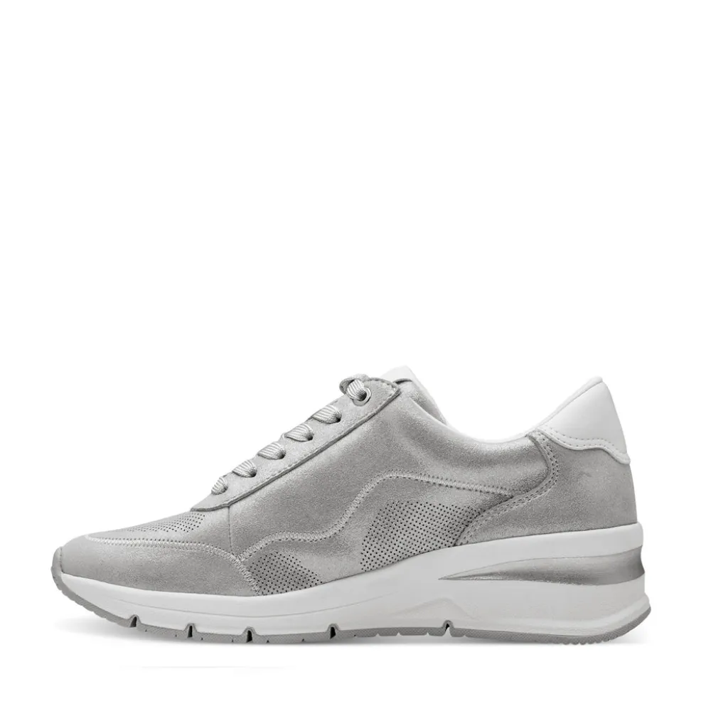Cinders Shoe Heaven Trainers*Tamaris Laced Wedge Trainer with Zip Silver