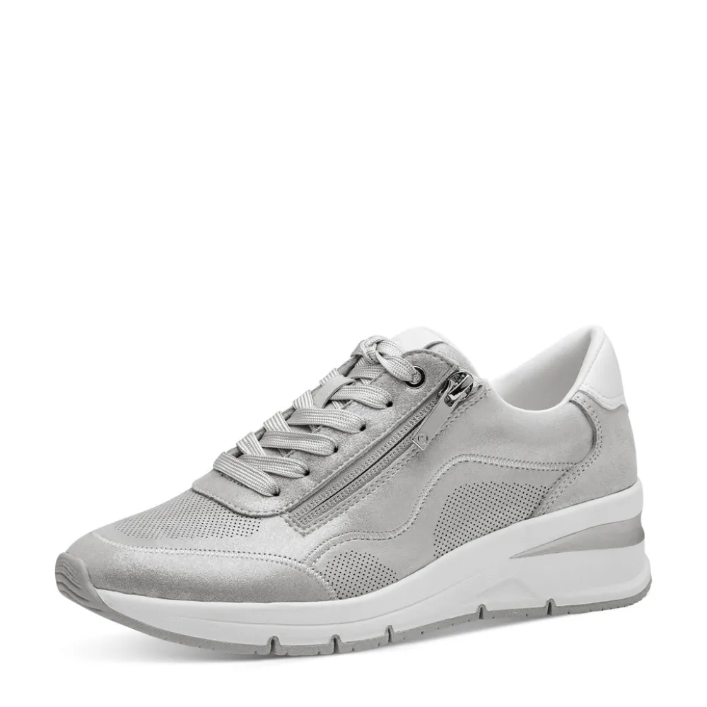 Cinders Shoe Heaven Trainers*Tamaris Laced Wedge Trainer with Zip Silver