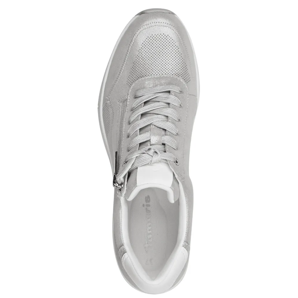 Cinders Shoe Heaven Trainers*Tamaris Laced Wedge Trainer with Zip Silver