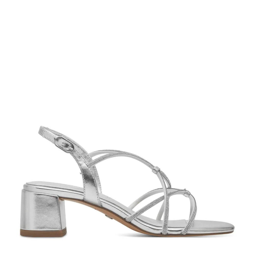 Cinders Shoe Heaven Heeled*Tamaris Strappy Low Sandal with Diamante Trim Silver