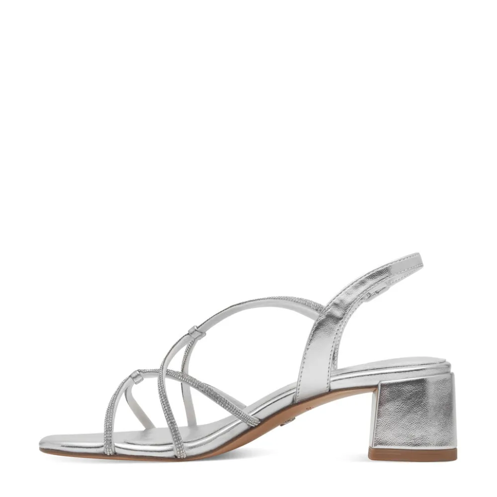 Cinders Shoe Heaven Heeled*Tamaris Strappy Low Sandal with Diamante Trim Silver