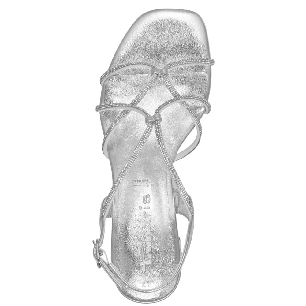 Cinders Shoe Heaven Heeled*Tamaris Strappy Low Sandal with Diamante Trim Silver